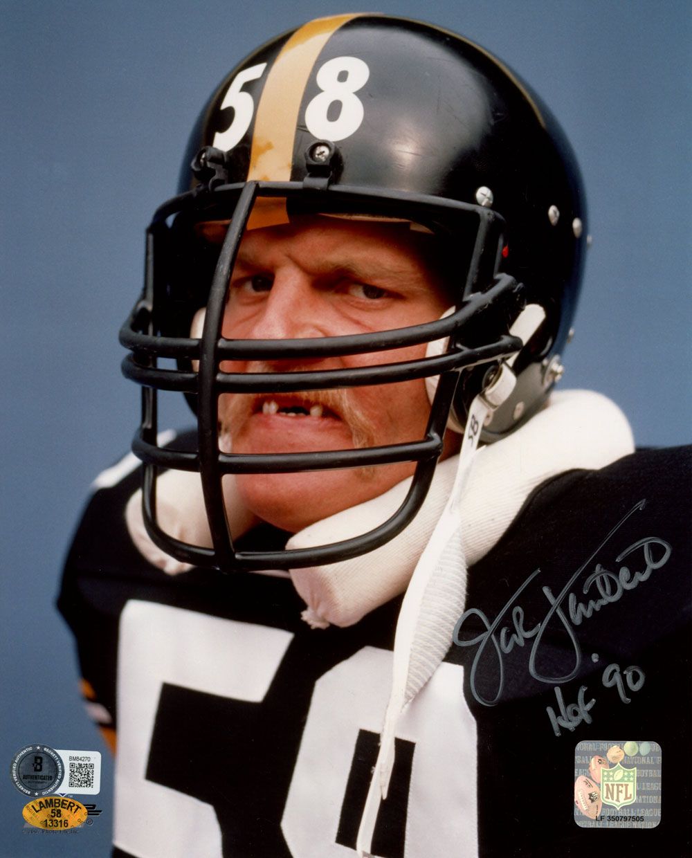 Jack Lambert Signed Pittsburgh Steelers 8x10 Photo HOF Beckett 45523