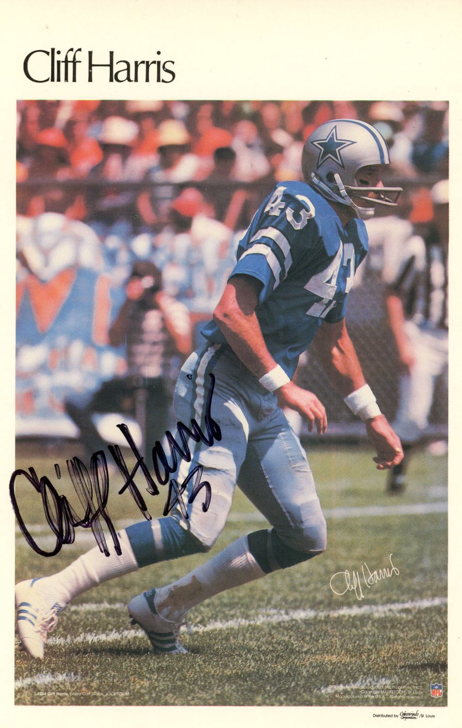 Cliff Harris Autographed Dallas Cowboys Mini Poster 34/50 Beckett 46081