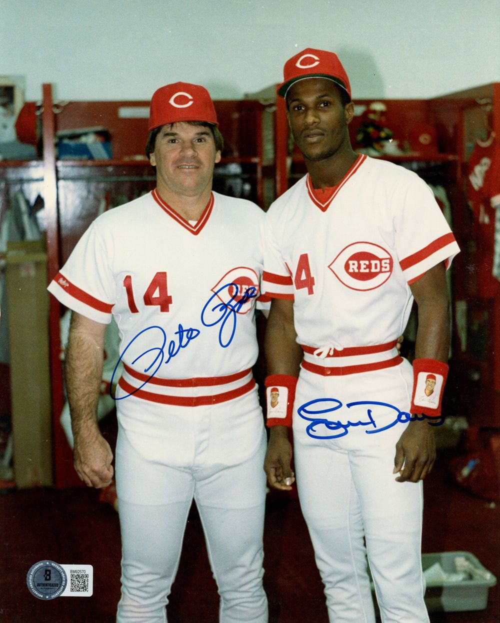 Pete Rose &amp; Eric Davis Autographed/Signed 8x10 Photo Beckett 45141