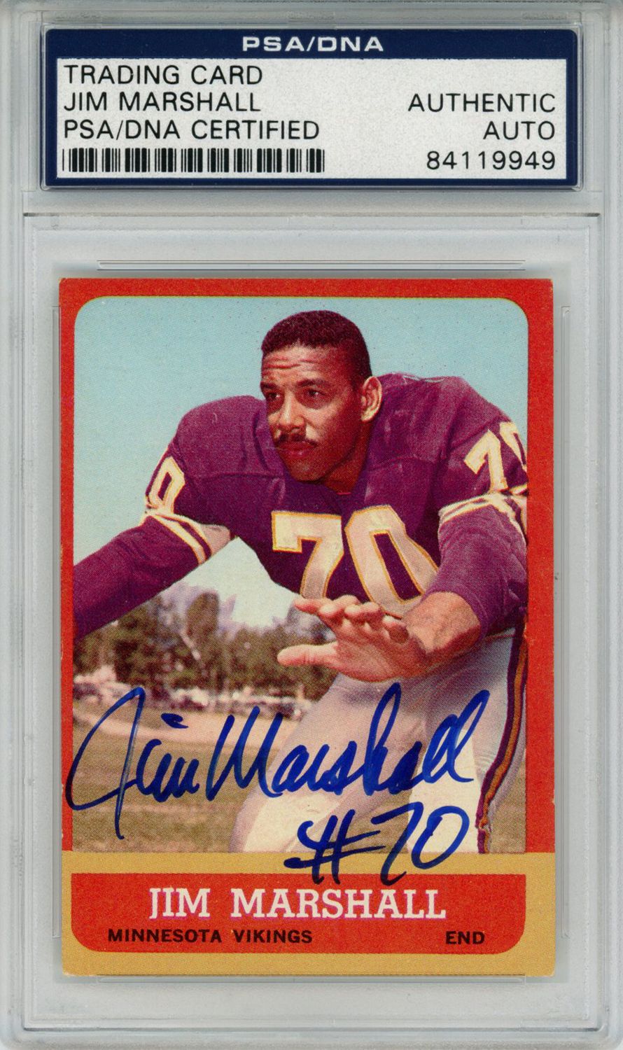 Jim Marshall Autographed 1963 Topps #107 Trading Card PSA Slab