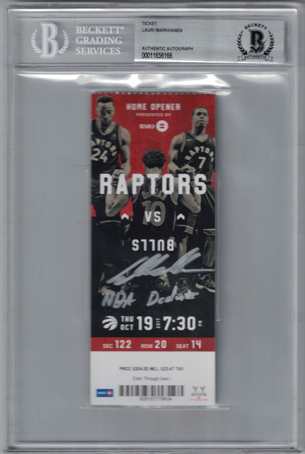 Lauri Markkanen Autographed/Signed Chicago Bulls NBA Debut BAS Slab