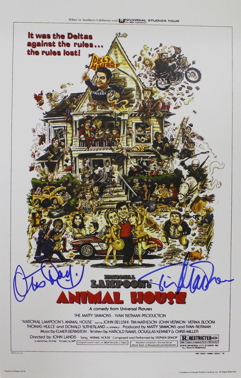 Tim Matheson &amp; Otis Day Autographed Animal House 11x17 Poster Print Otter