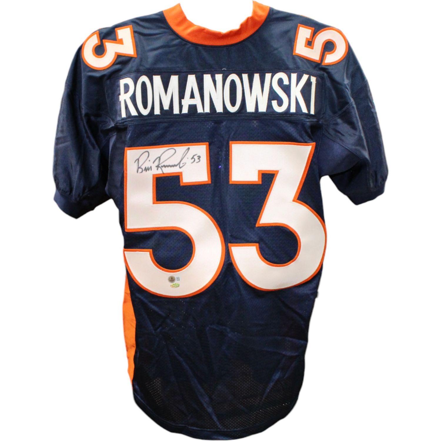 Bill Romanowski Signed Denver Broncos Nike 52 Blue Jersey BAS 45041