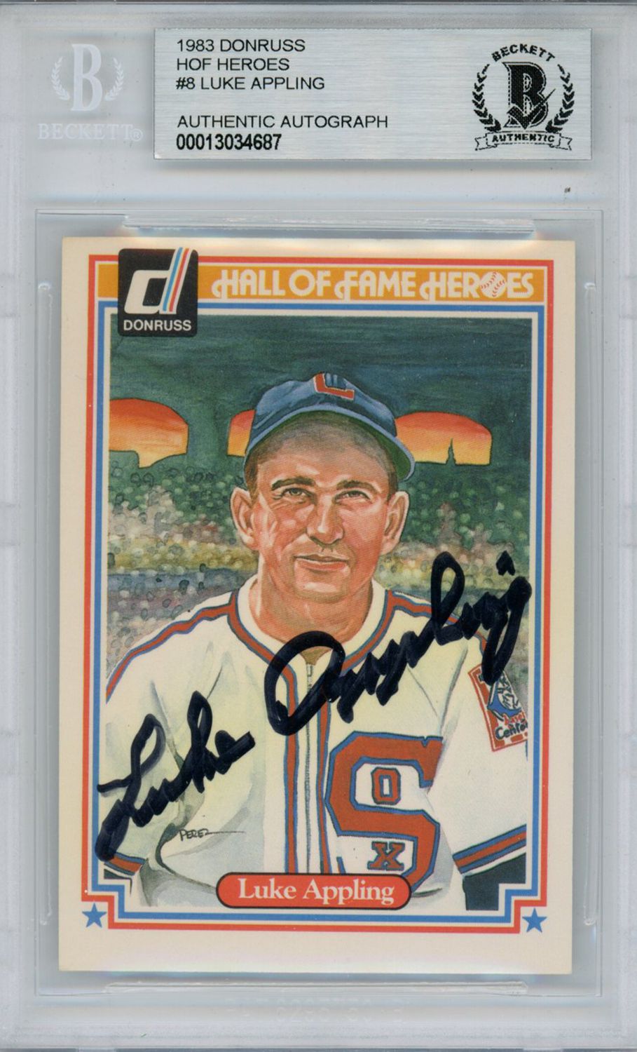 Luke Appling Autographed 1983 Donruss HOF Heroes #8 Card Beckett Slab