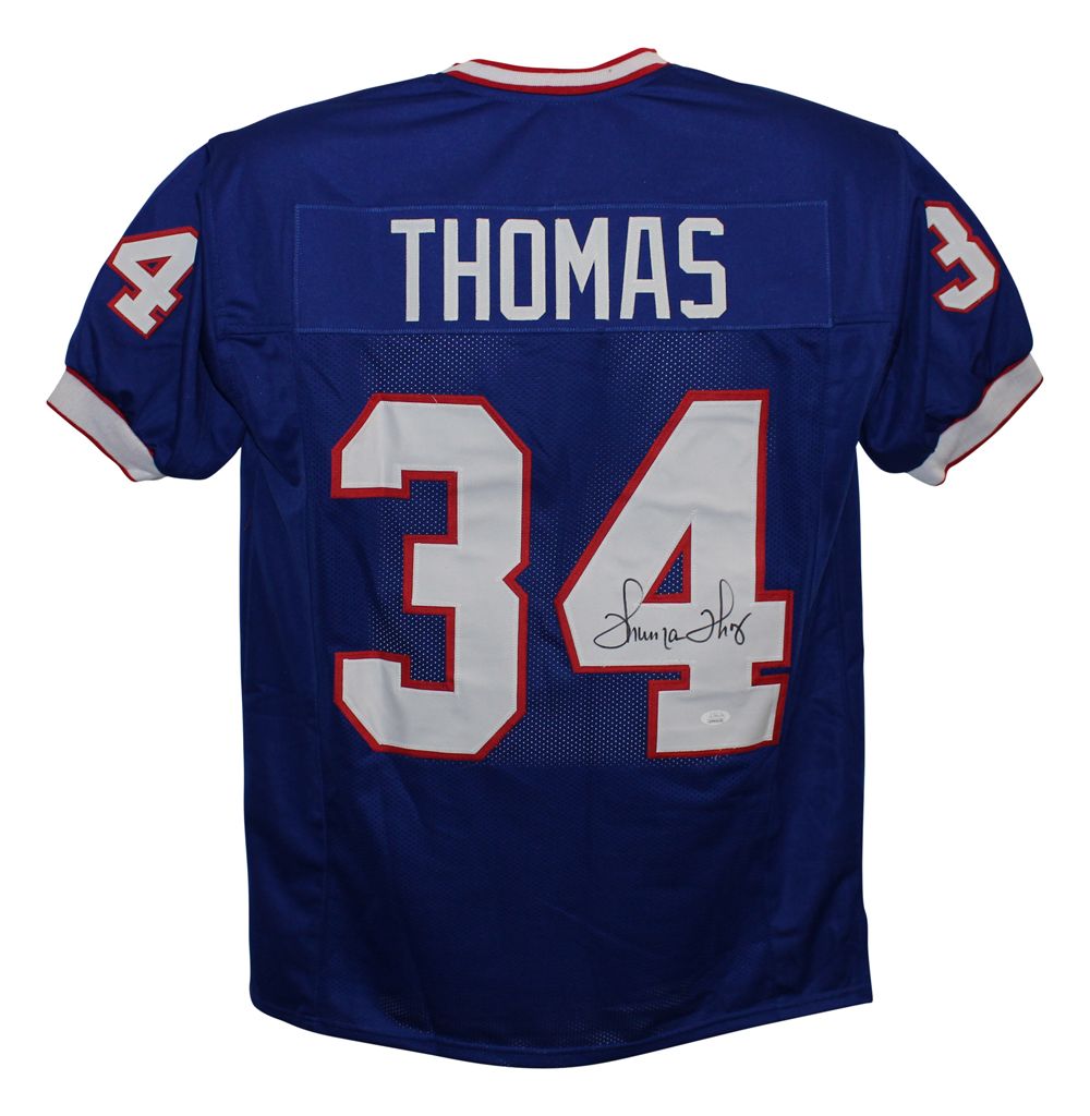 Thurman Thomas Autographed/Signed Pro Style Blue XL Jersey JSA