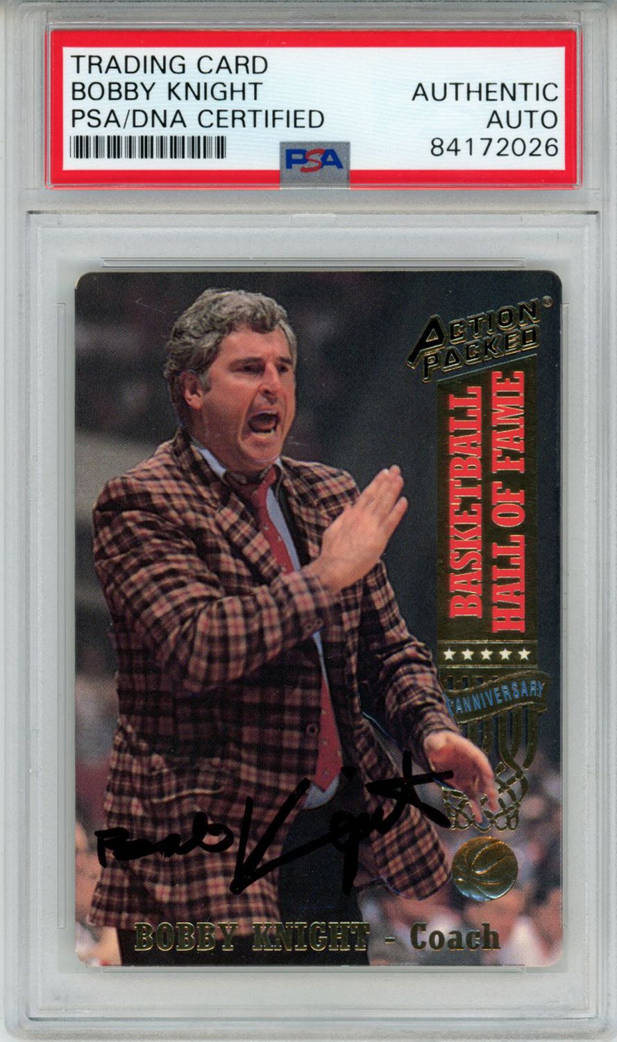 Bobby Knight Autographed 1993 Action Packed #15 Trading Card PSA Slab