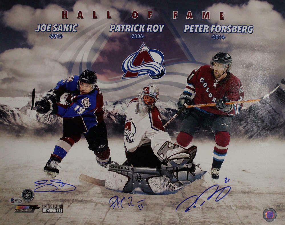 Colorado Avalanche Hall of Fame Autographed 16x20 w/Joe Sakic, Patrick Roy &amp; Peter Forsberg