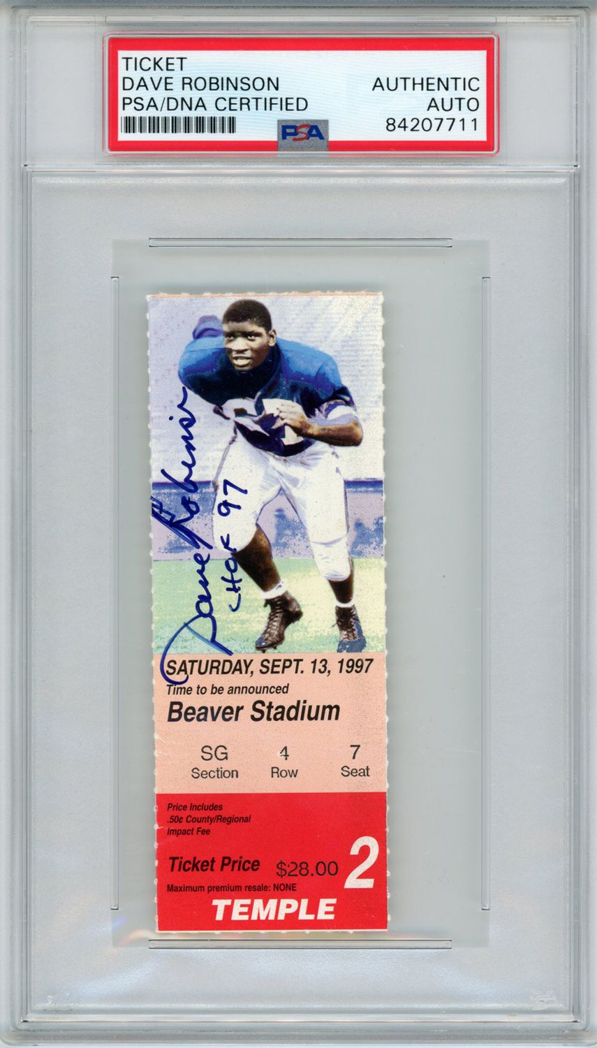 Dave Robinson Autographed Penn State 1997 Ticket Stub HOF PSA Slab