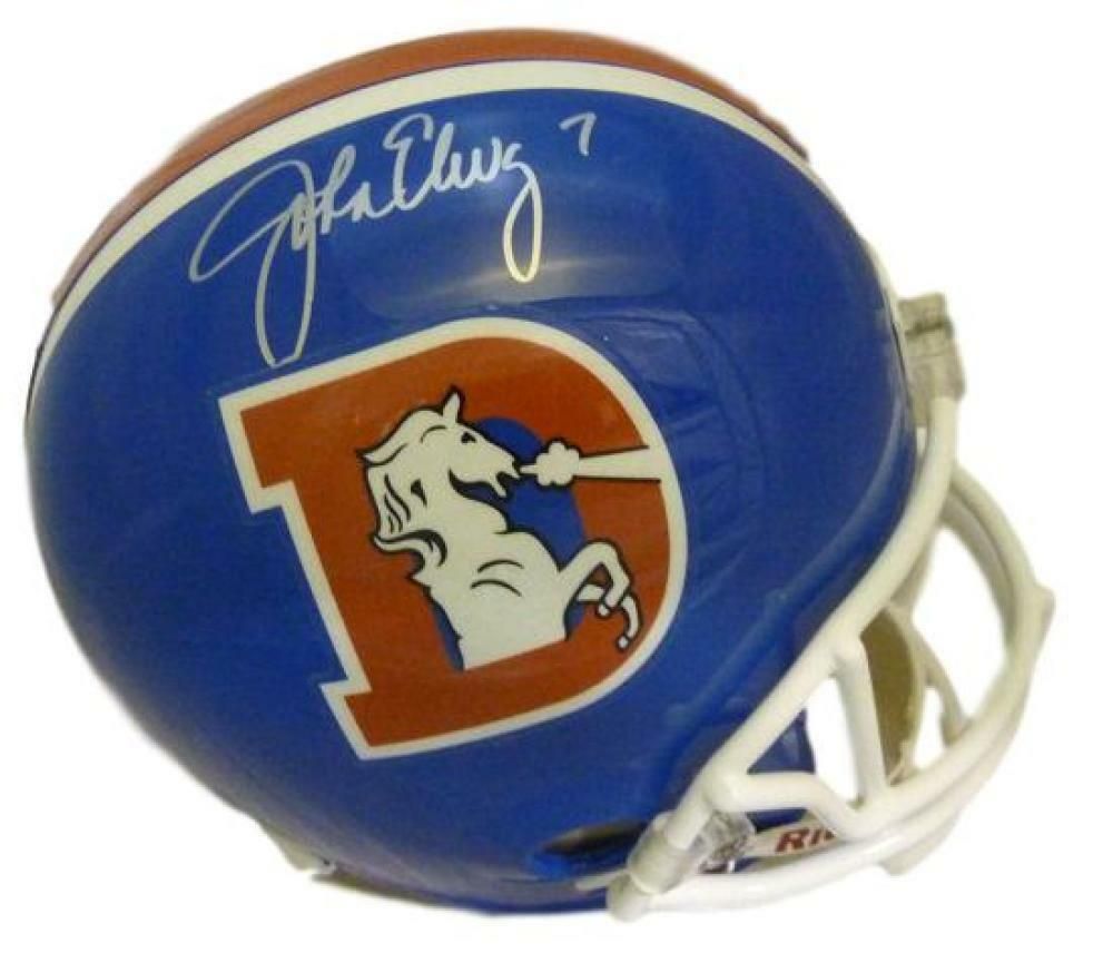 John Elway Autographed Denver Broncos D Logo Replica Helmet BAS