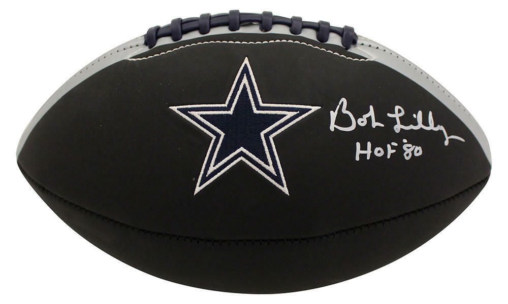 Bob Lilly Autographed Dallas Cowboys Black Panel Football BAS