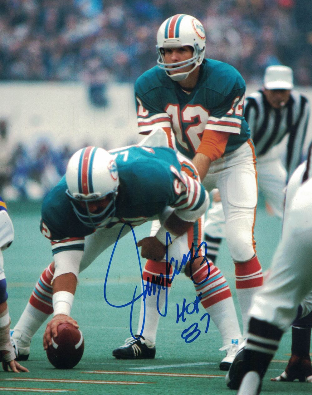 Jim Langer Autographed/Signed Miami Dolphins 8x10 Photo HOF