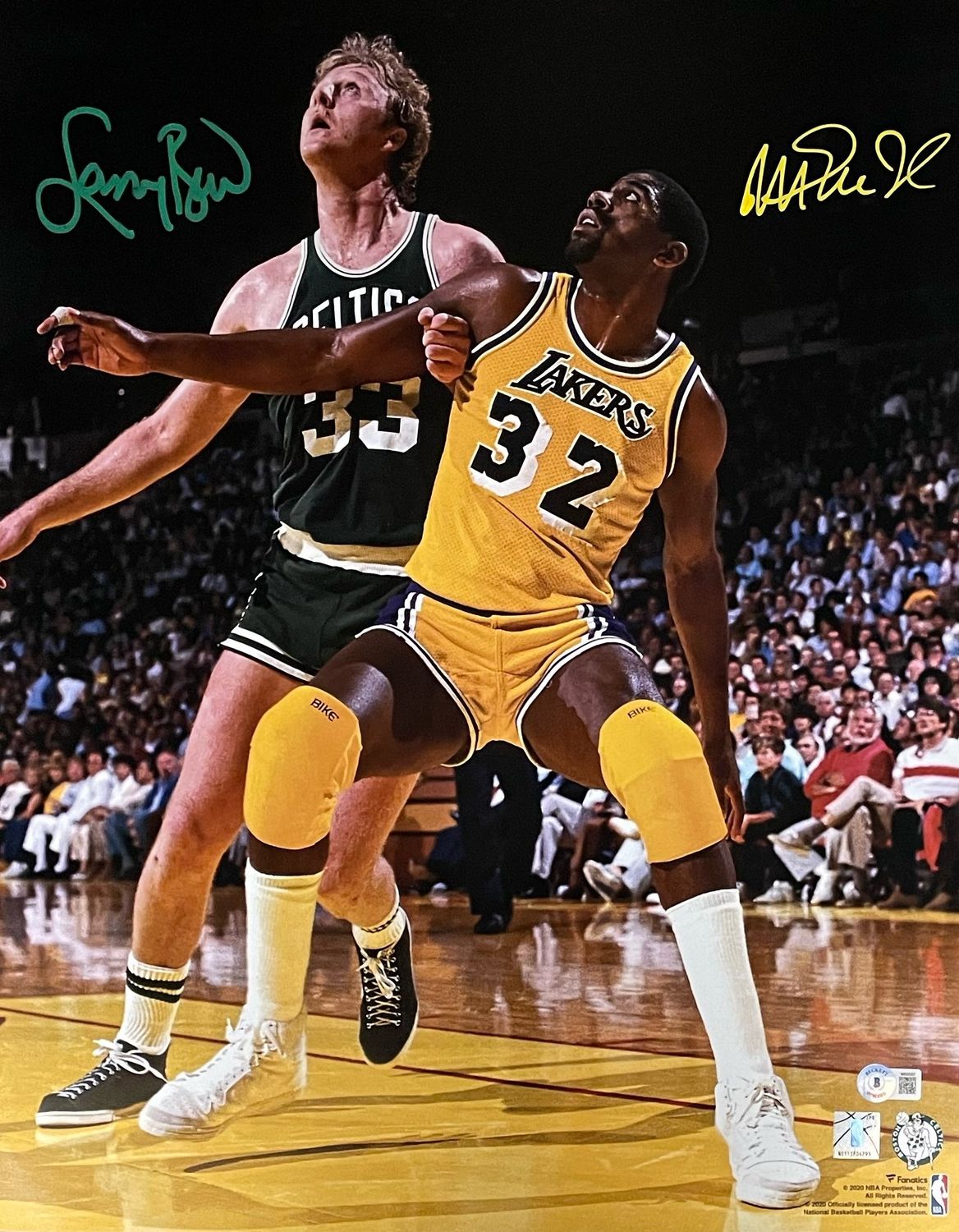 Magic Johnson Larry Bird Signed Boston Celtics Los Angeles Lakers 16x20 Photo BAS 44656