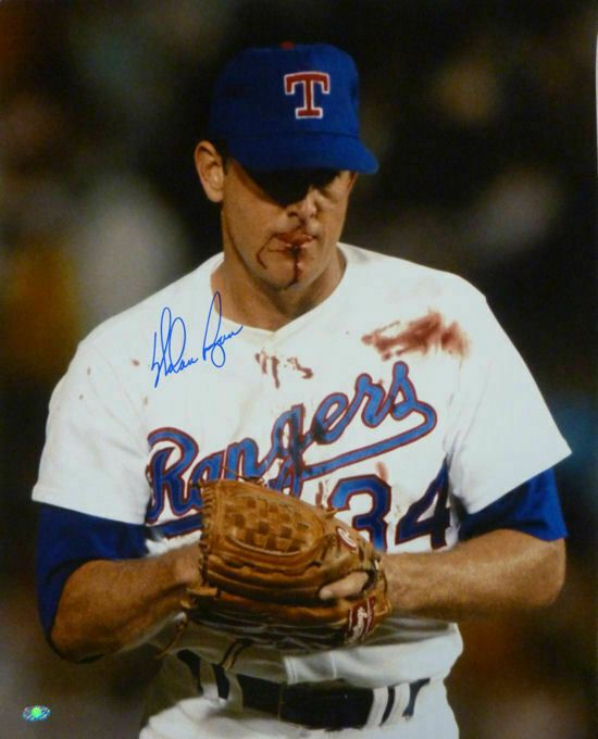 Nolan Ryan Autographed Texas Rangers 16x20 Photo Bloody Lip