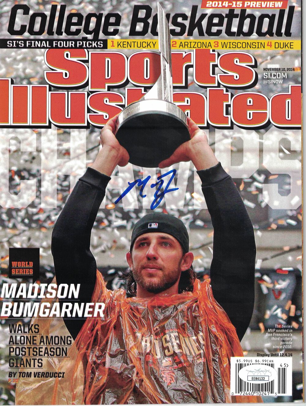 Madison Bumgarner Signed San Francisco Giants Sports Illustrated MVP JSA