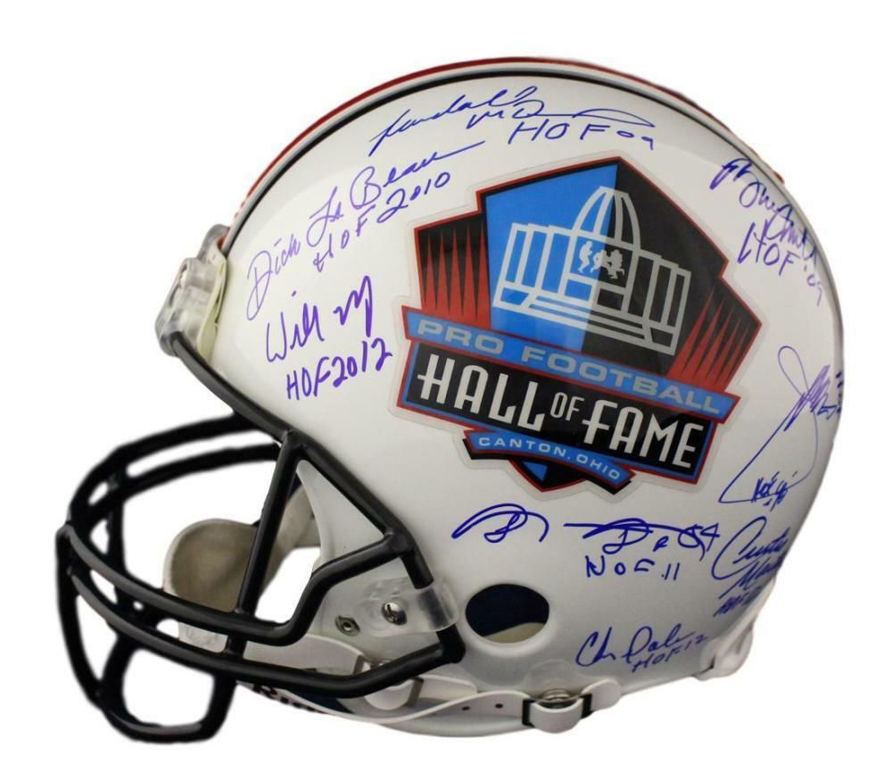 Hall of Fame NFL Signed Proline Helmet 18 Sigs Sanders Rice Faulk BAS