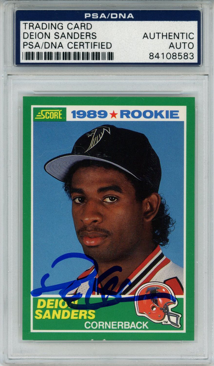 Deion Sanders Autographed/Signed 1989 Score #246 Trading Card PSA Slab