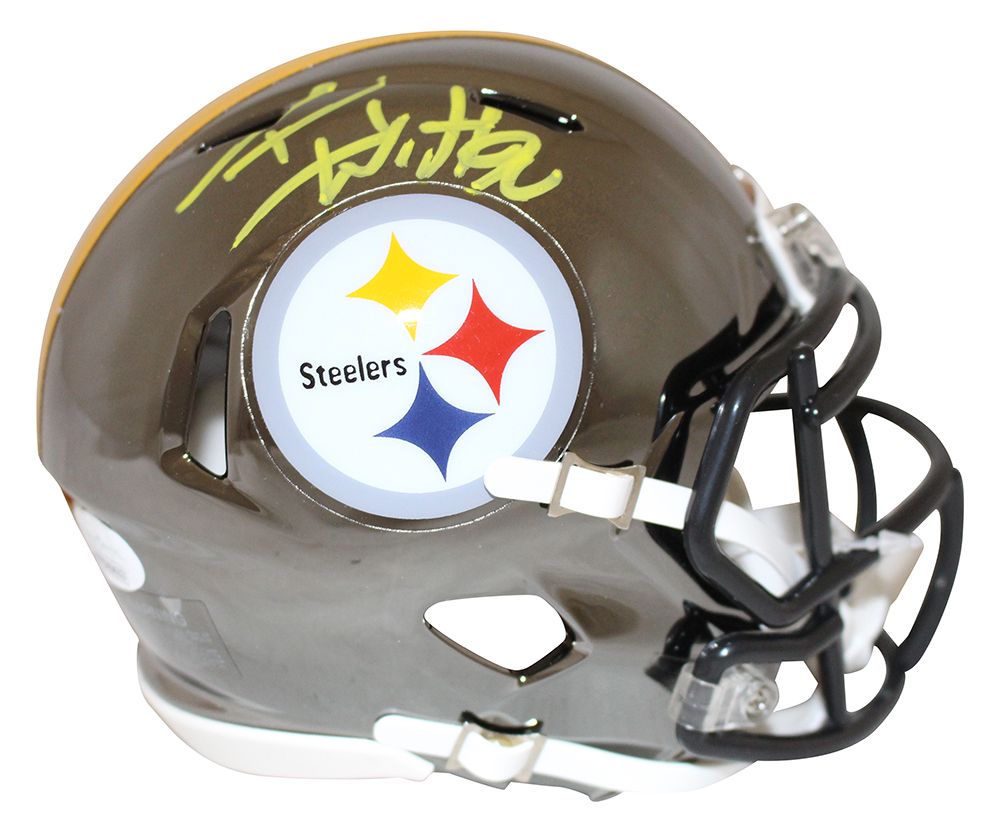 TJ Watt Autographed/Signed Pittsburgh Steelers Chrome Mini Helmet JSA