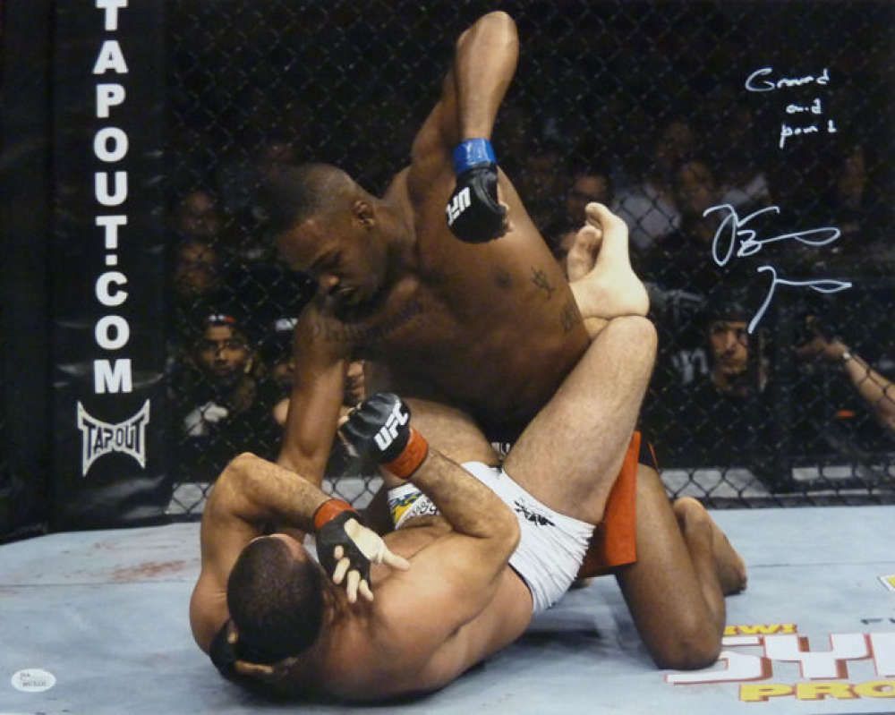 Jon Bones Jones Autographed UFC 16x20 vs Mauricio Rau w/Ground &amp; Pound &amp; JSA