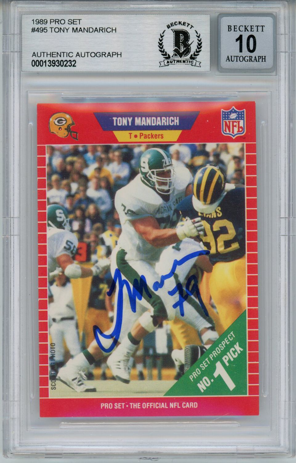 Tony Mandarich Autographed 1989 Pro Set #495 Rookie Card Beckett Slab