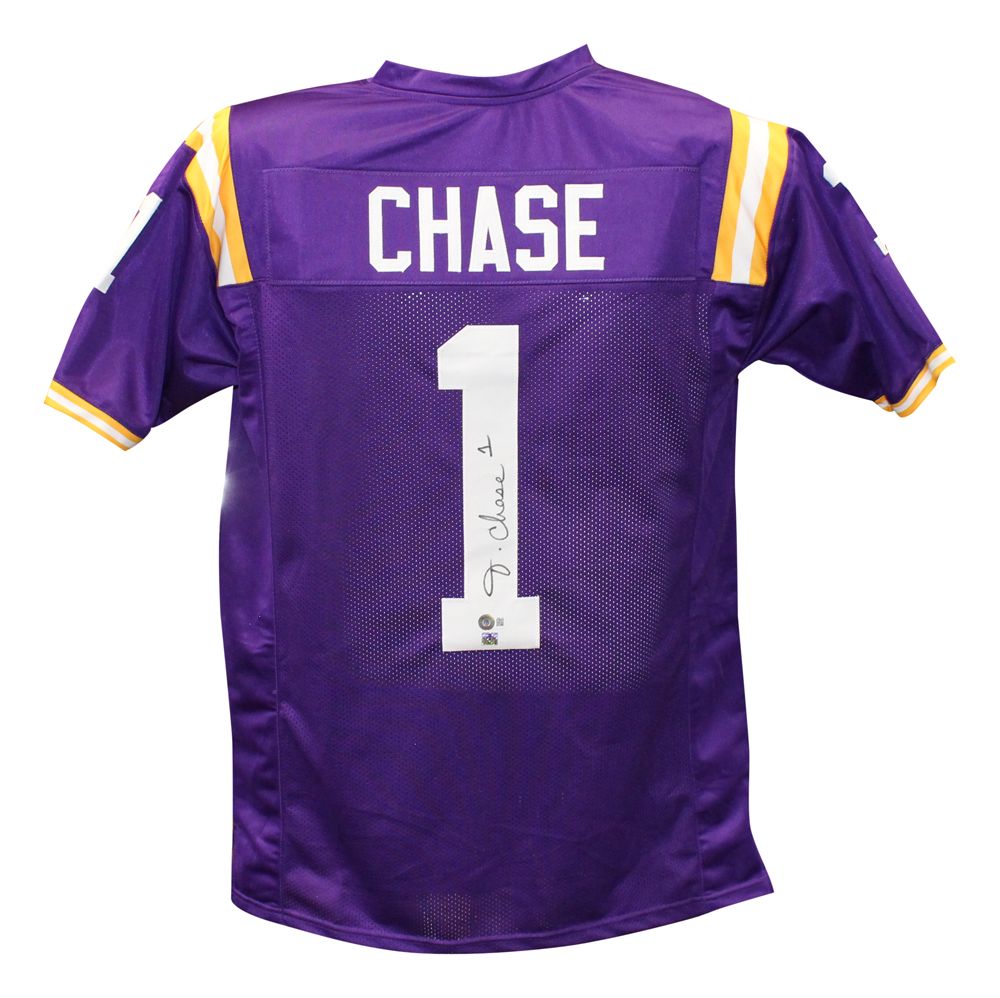 Ja&#39;Marr Chase Autographed/Signed LSU Tigers Pro Style Purple XL Jersey BAS
