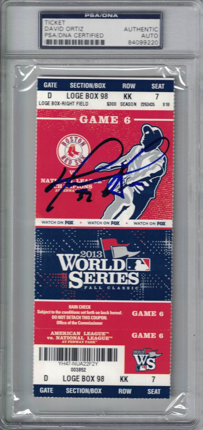 David Ortiz Signed Boston Red Sox 2013 World Series Game 6 Ticket PSA Slab