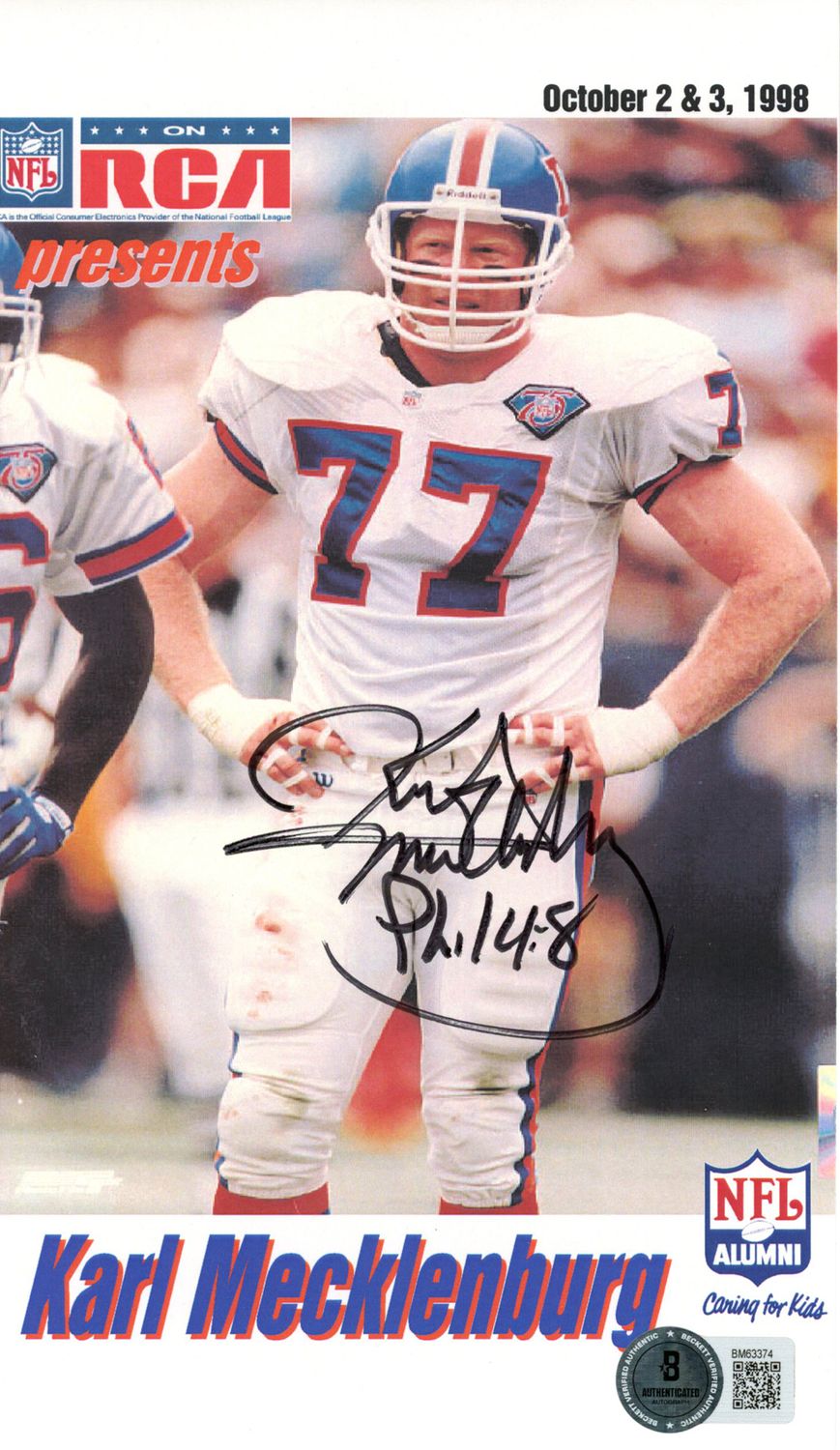 Karl Mecklenburg Autographed Denver Broncos 5x8 Card RCA BAS 45099