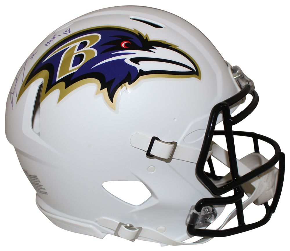 Ray Lewis Signed Baltimore Ravens Flat White Authentic Helmet HOF BAS