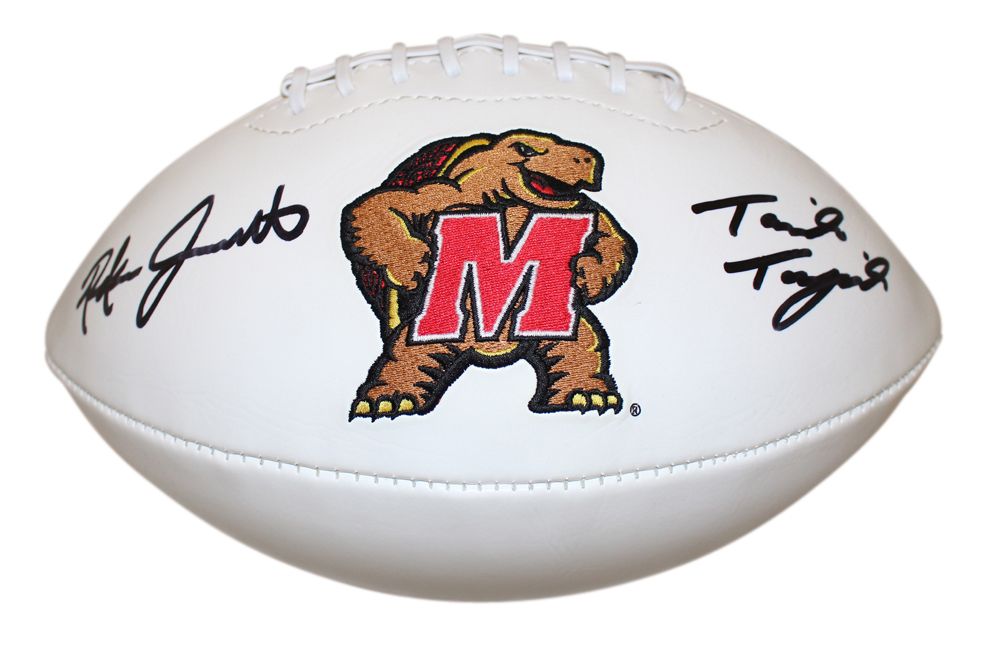 Taulia Tagovailoa &amp; Rakim Jarrett Signed Maryland Terrapins Logo Football BAS