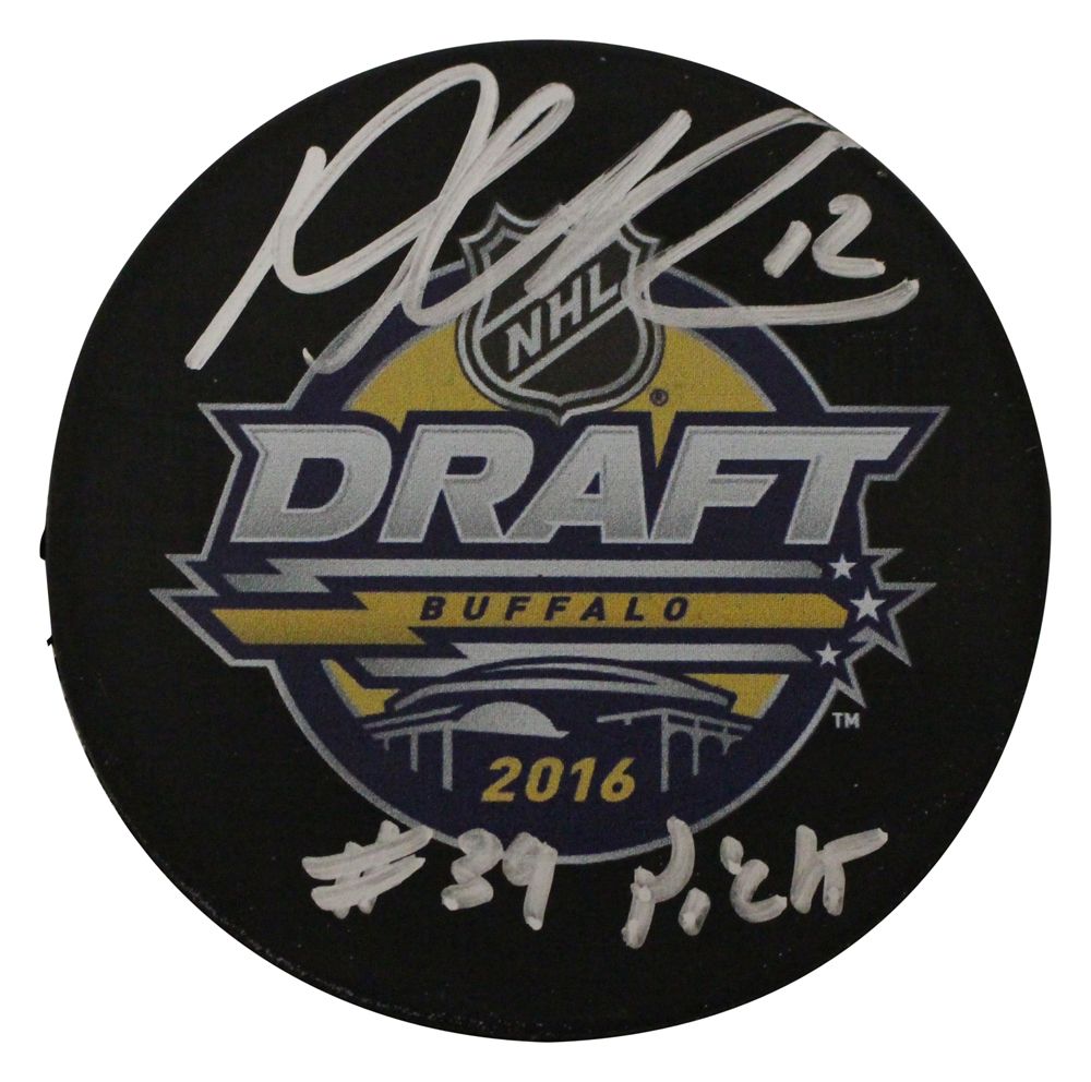 Alex Debrincat Signed Chicago Blackhawks 2016 NHL Draft Puck 39 Pick FAN