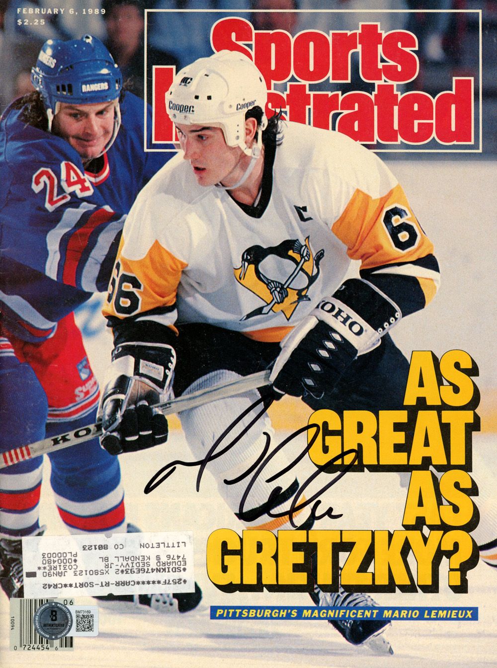 Mario Lemieux Signed 2/6/89 Sports Illustrated Magazine Beckett 45472