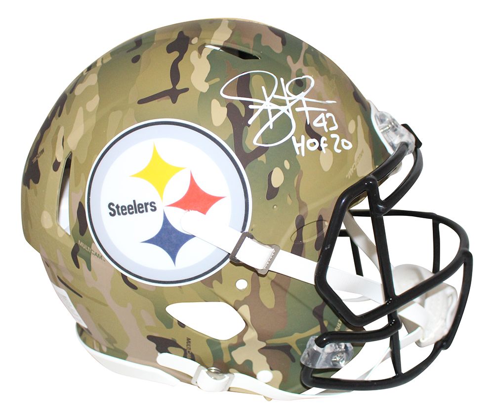 Troy Polamalu Signed Pittsburgh Steelers Authentic Camo Helmet HOF BAS
