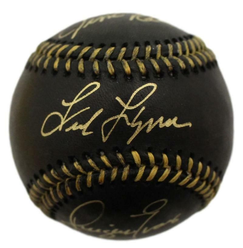 Red Sox Outfielders Autographed OML Black Baseball Rice, Lynn, Evans JSA