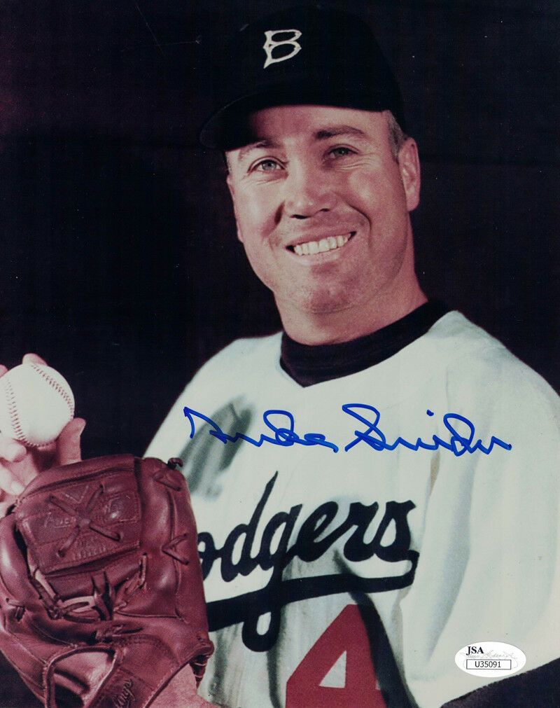 Duke Snider Autographed Brooklyn Dodgers 8x10 Photo Posed with Ball JSA