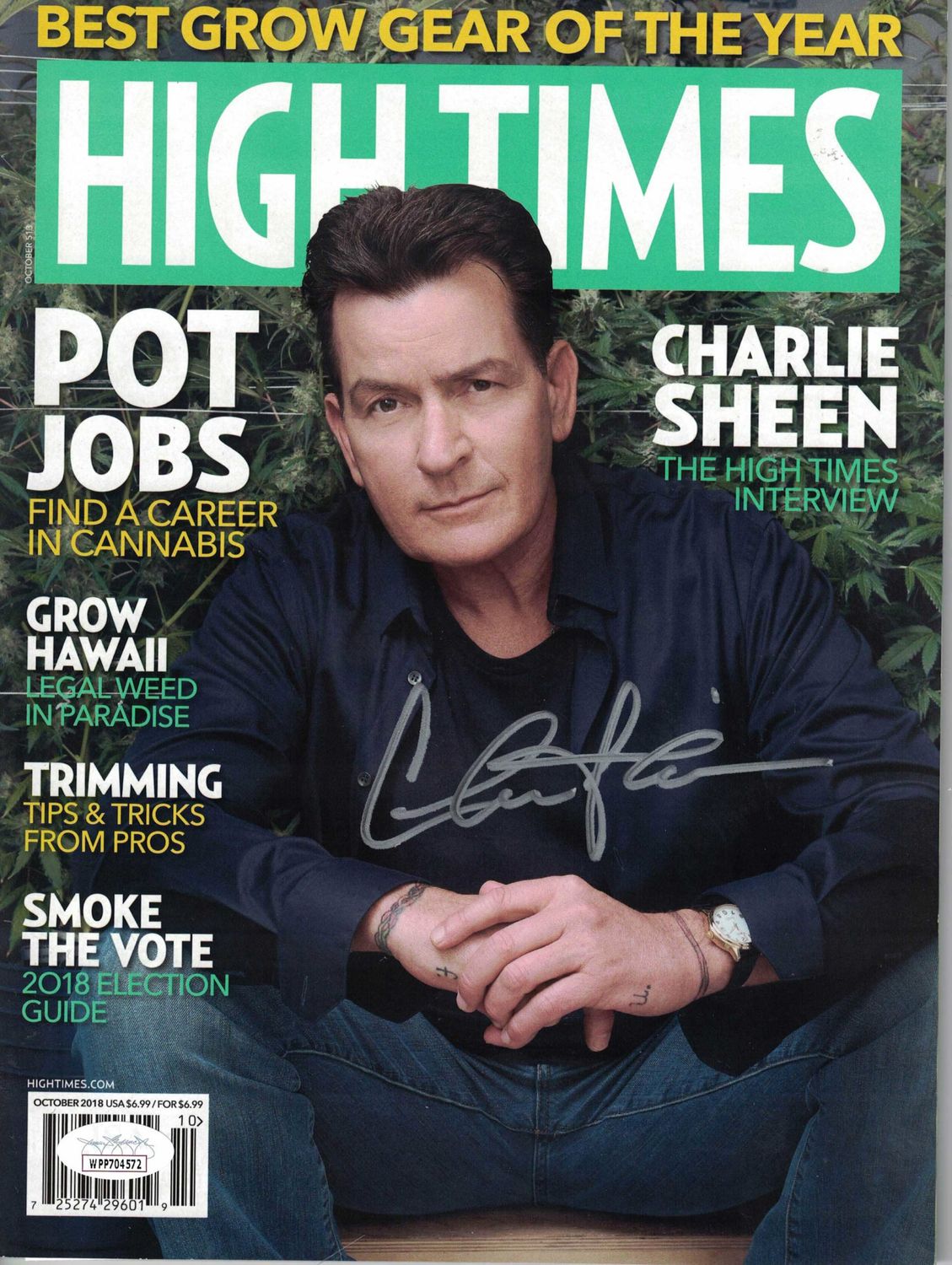 Charlie Sheen Autographed/Signed 2018 High Times Magazine JSA