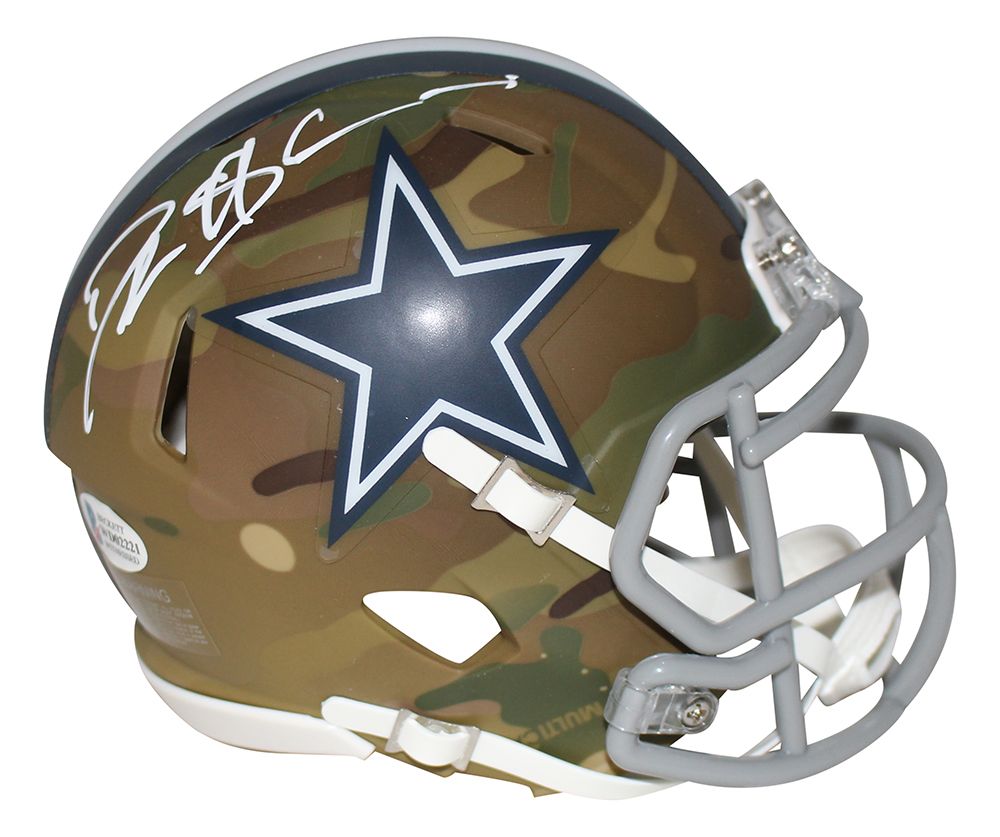 Deion Sanders Autographed/Signed Dallas Cowboys Camo Mini Helmet BAS