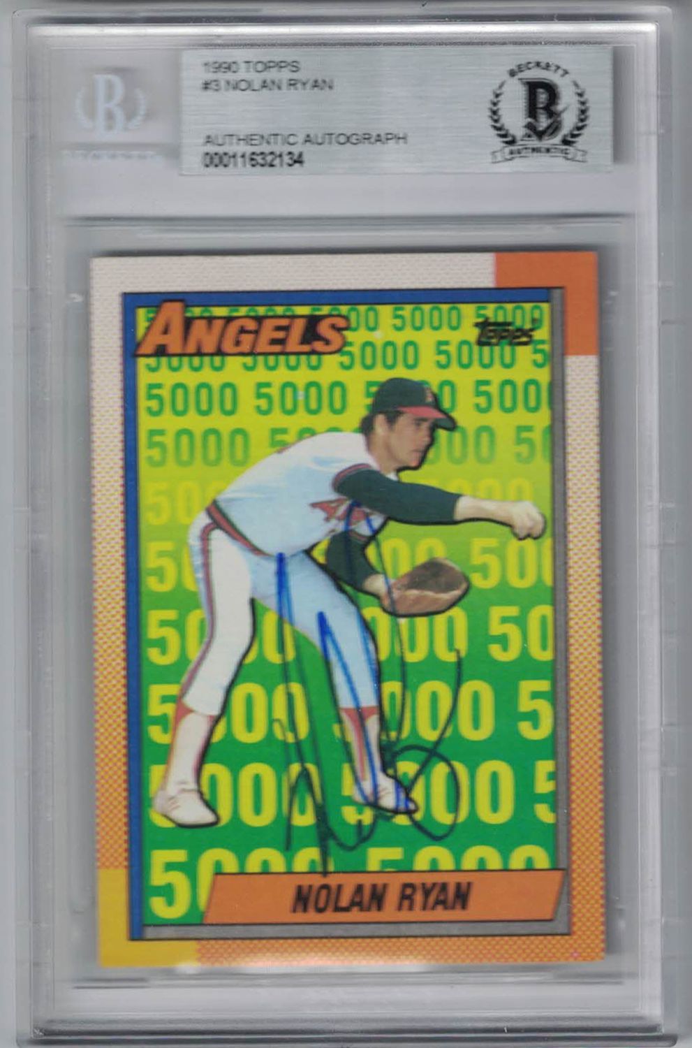 Nolan Ryan Autographed Texas Rangers 1990 Topps Trading Card BAS