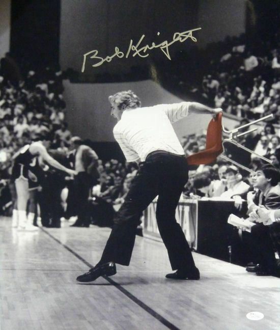 Bobby Knight Autographed Indiana Hoosiers 16x20 (Chair Toss Red) JSA