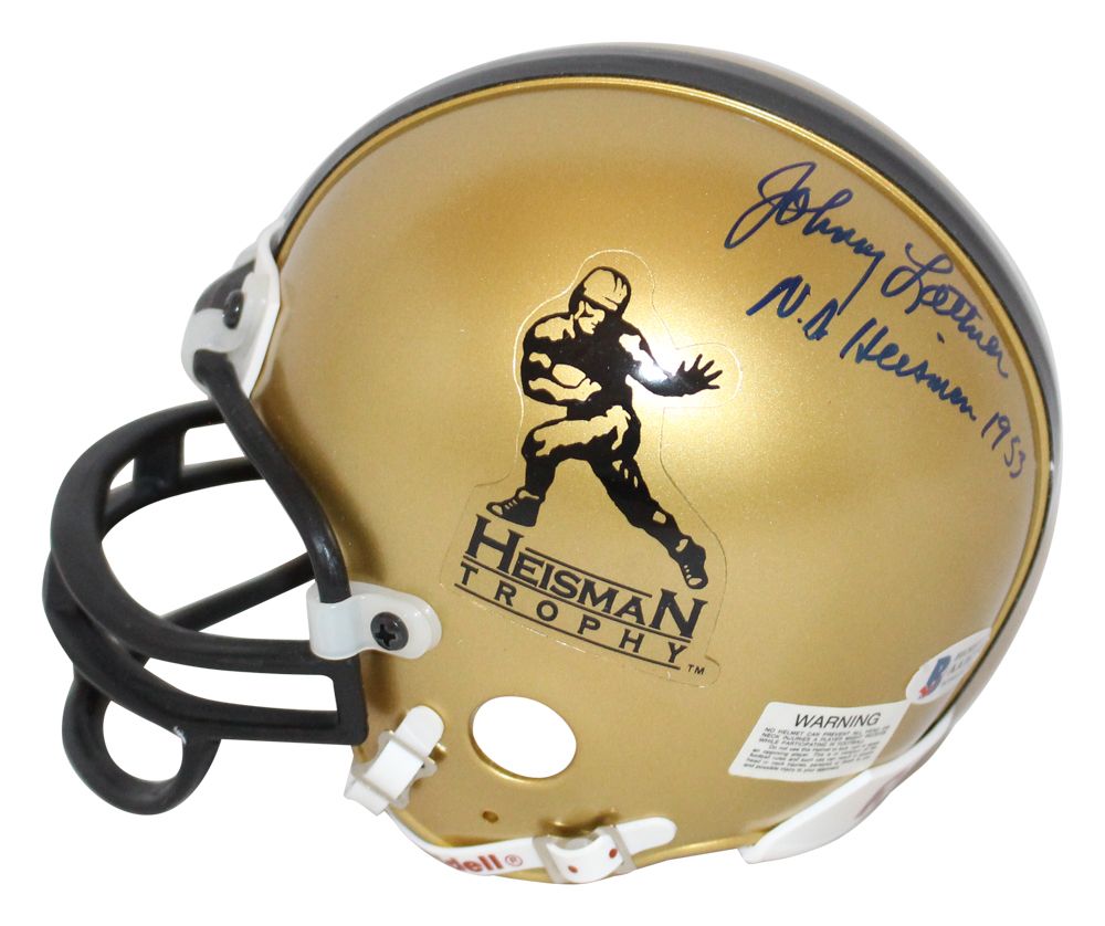 Johnny Lattner Autographed Heisman Trophy Replica Mini Helmet BAS