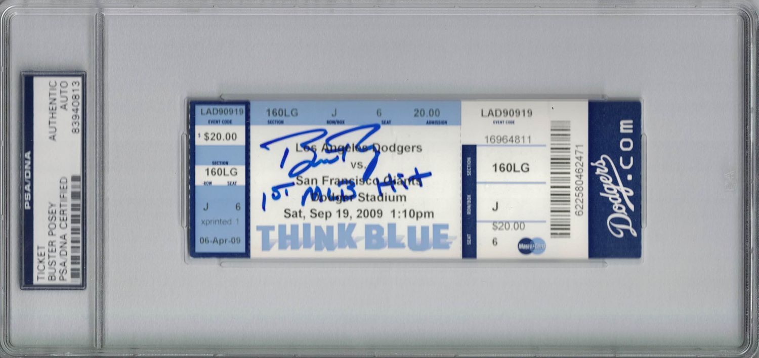 Buster Posey Signed San Francisco Giants Ticket 1st MLB Hit PSA Slab