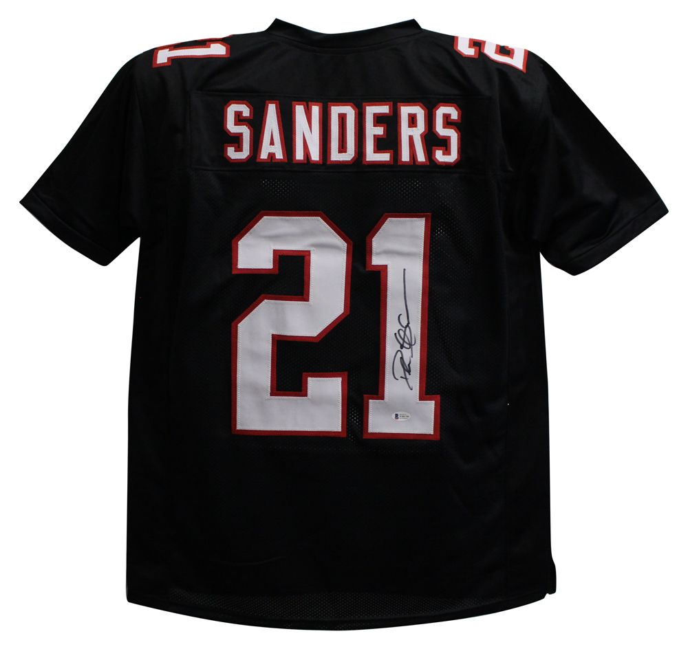 Deion Sanders Autographed/Signed Pro Style Black XL Jersey BAS