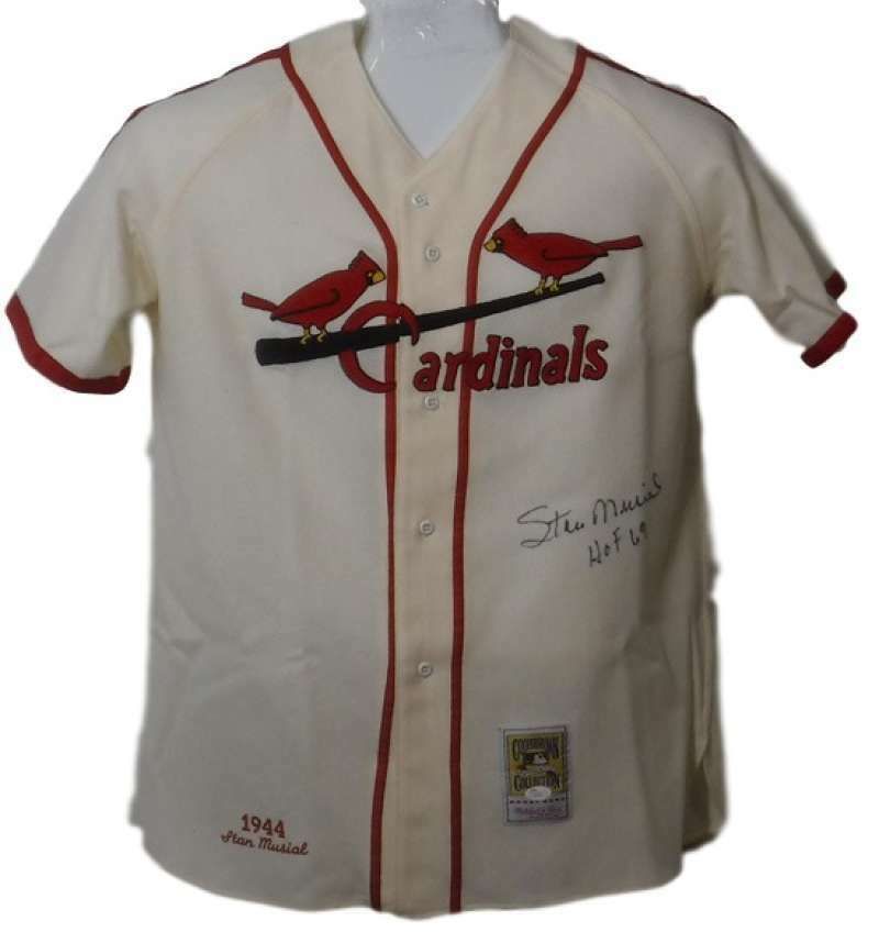 Stan Musial Autographed St. Louis Cardinals Mitchell &amp; Ness Flannel Jersey JSA