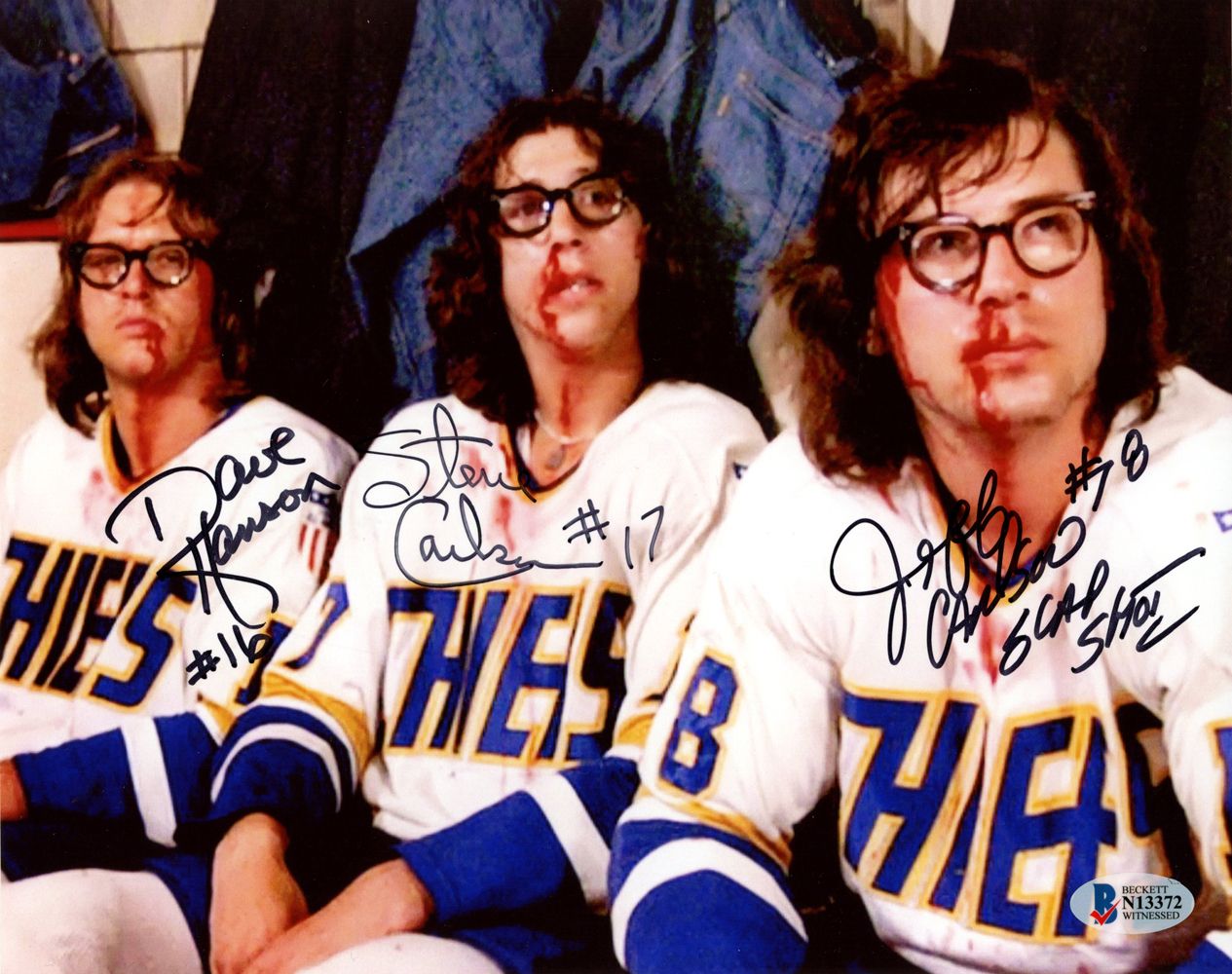 Hanson Brothers Autographed/Signed Slap Shot 8x10 Photo Beckett