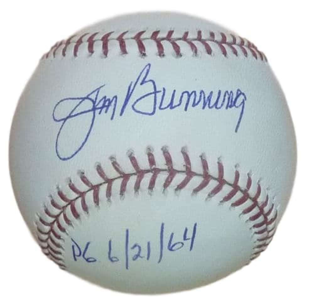 Jim Bunning Autographed MLB Baseball Detroit Tigers w/PG 6/21/64 inscription