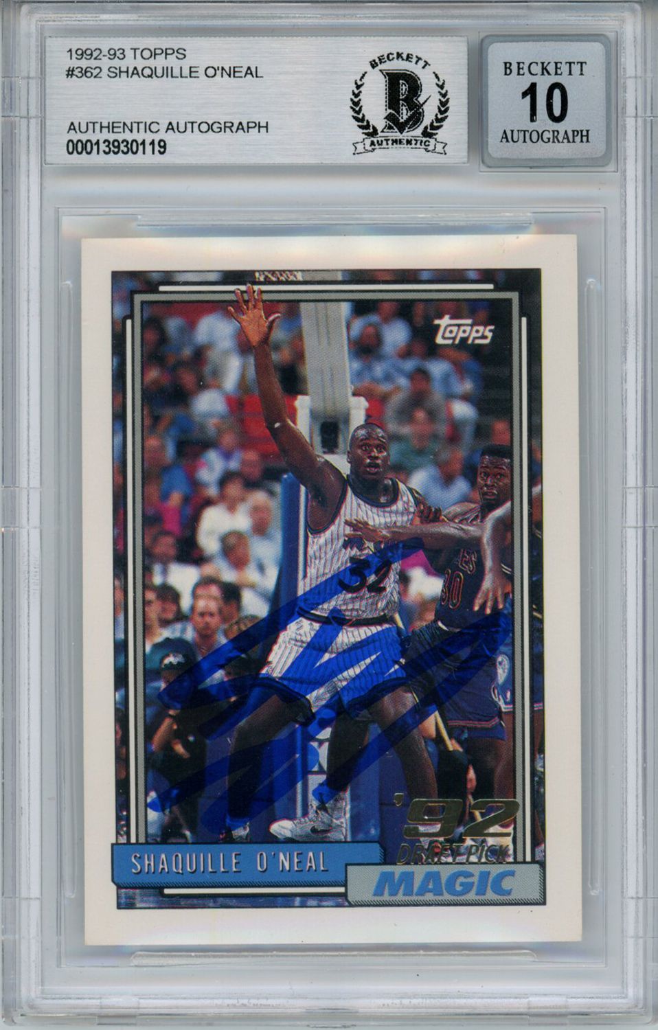 Shaquille O&#39;Neal Autographed 1992 Topps #362 Rookie Card Beckett 10 Slab