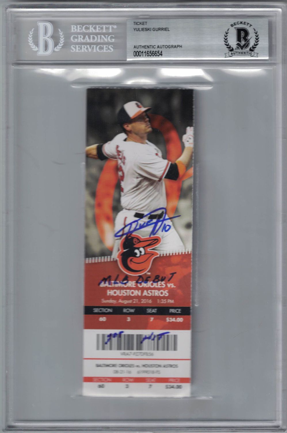 Yulieski Gurriel Signed Houston Astros Ticket MLB Debut 1st Hit BAS Slab