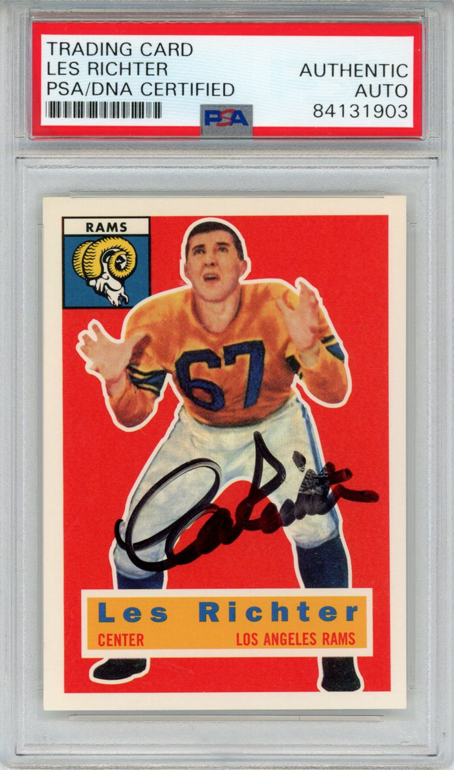 Les Richter Autographed 1956 Topps #30 Trading Card PSA Slab