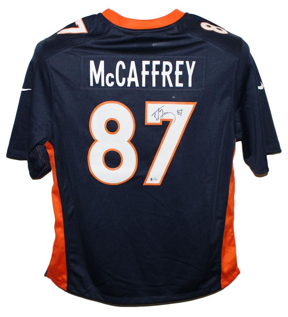 Ed McCaffrey Autographed/Signed Denver Broncos Nike Blue XL Jersey BAS