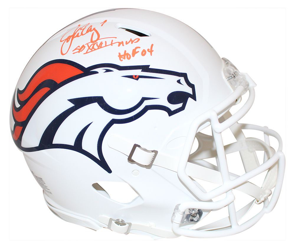 John Elway Signed Denver Broncos Authentic Flat White Helmet 2 Insc BAS