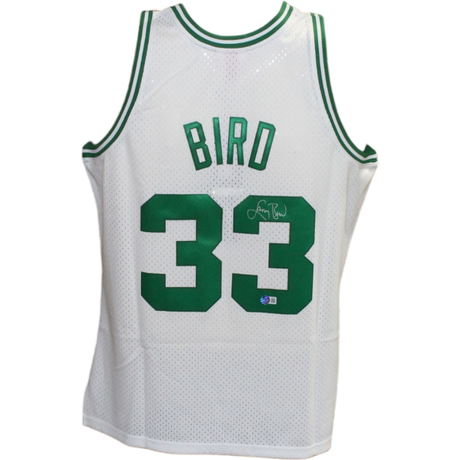 Larry Bird Autographed/Signed Boston Celtics M&amp;N White Jersey Beckett
