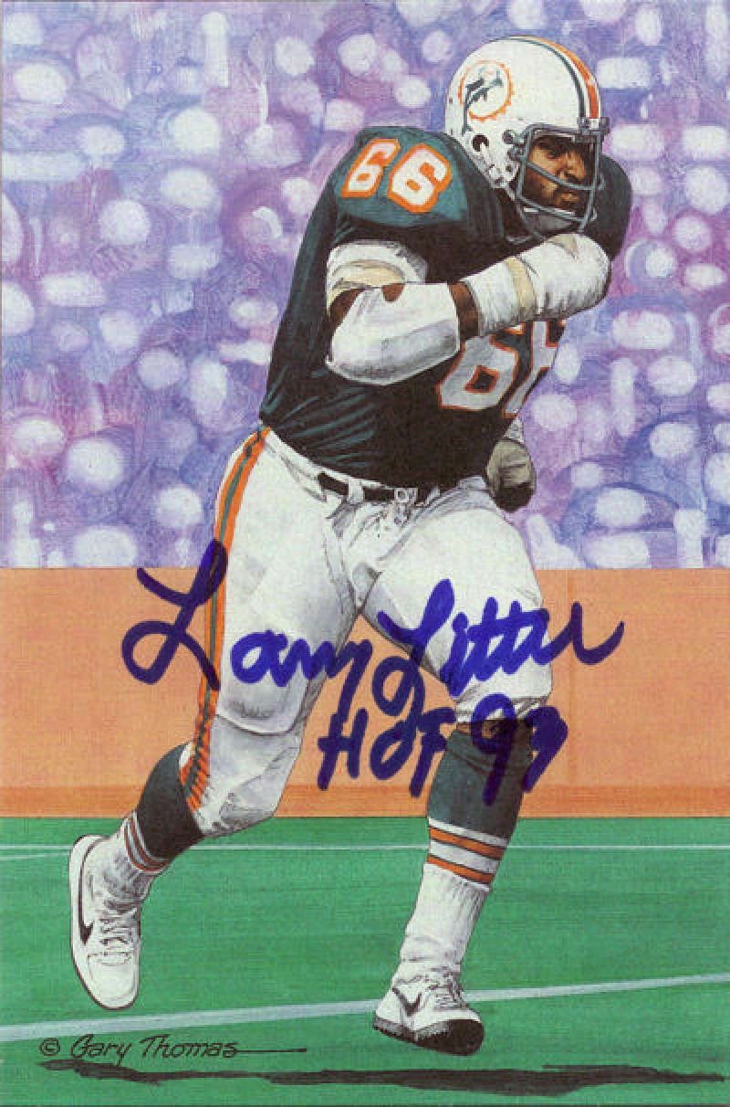 Larry Little Autographed Miami Dolphins Goal Line Art in blue w/HOF 99